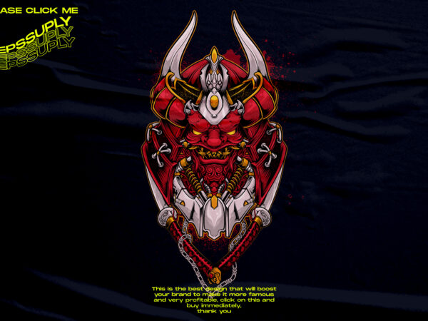 Oni samurai mask mecha, detailed japan theme t shirt design online