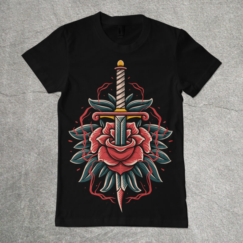Rose and knife tshirt design