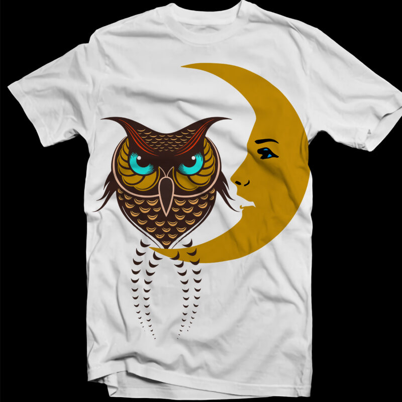 Owl tattoo art, Owl Svg, Moon Svg, Moon owl t shirt design