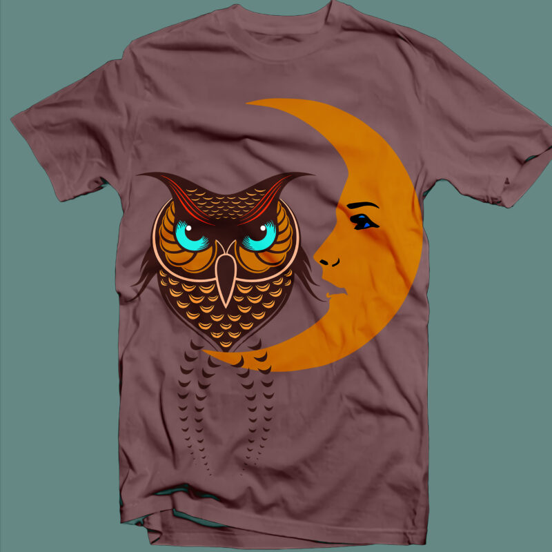 Owl tattoo art, Owl Svg, Moon Svg, Moon owl t shirt design