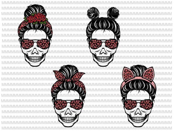 Messy bun svg, mom life sunglasses and headband svg, messy bun with leopard svg, mother’s day svg t shirt designs for sale