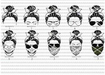 Messy Bun svg, mom life sunglasses and headband Svg, Messy Bun with leopard Svg, Mother’s day Svg