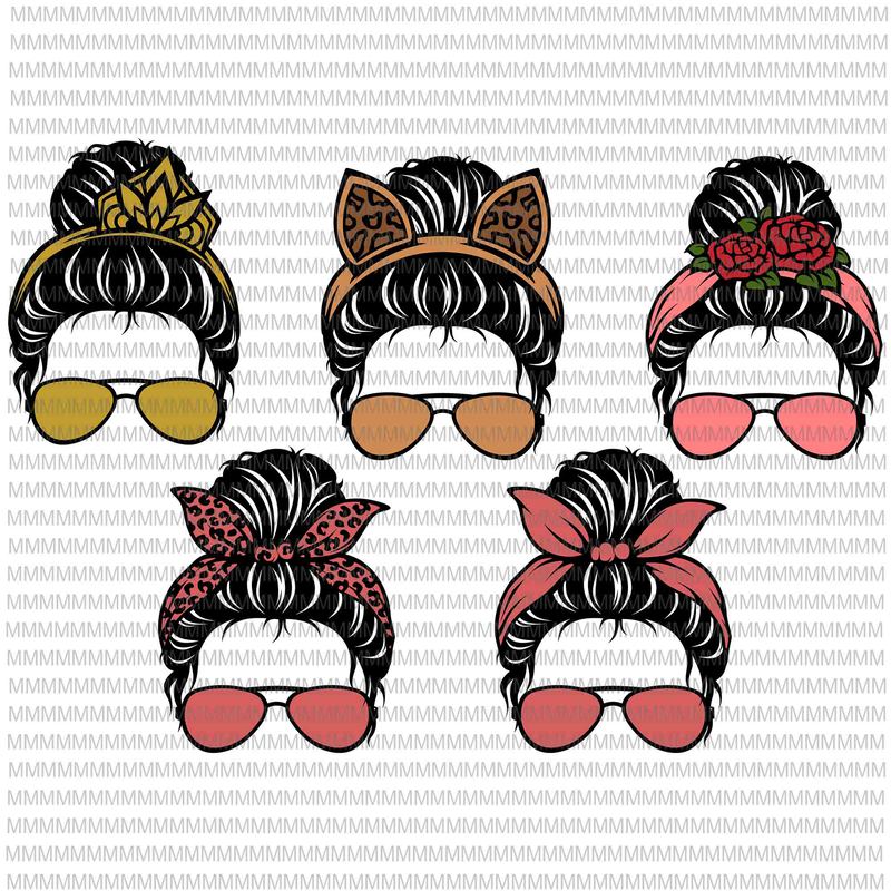 Download Messy Bun Svg Mom Life Sunglasses And Headband Svg Messy Bun With Leopard Svg Mother S Day Svg Buy T Shirt Designs