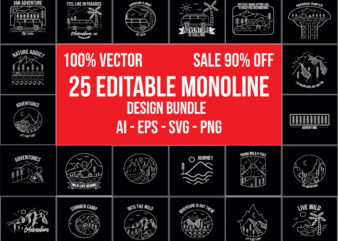 25 editable monoline design bundle 100% vector ai, eps, svg, png