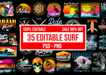 35 Surf Paradise PSD Editable Design Bundle – PNG Transparent Background