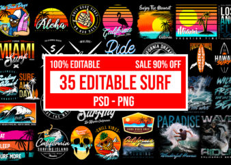 35 Surf Paradise PSD Editable Design Bundle – PNG Transparent Background