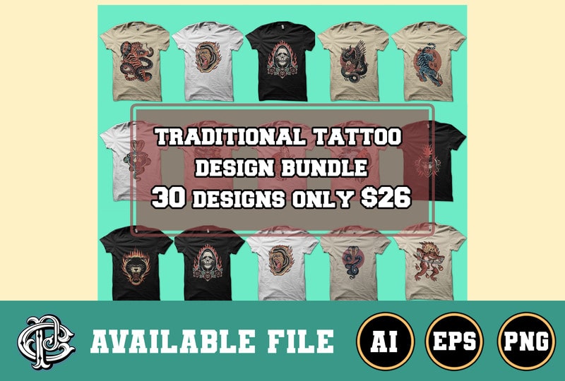traditional tattoo inspired design bundle - Buy t-shirt designs