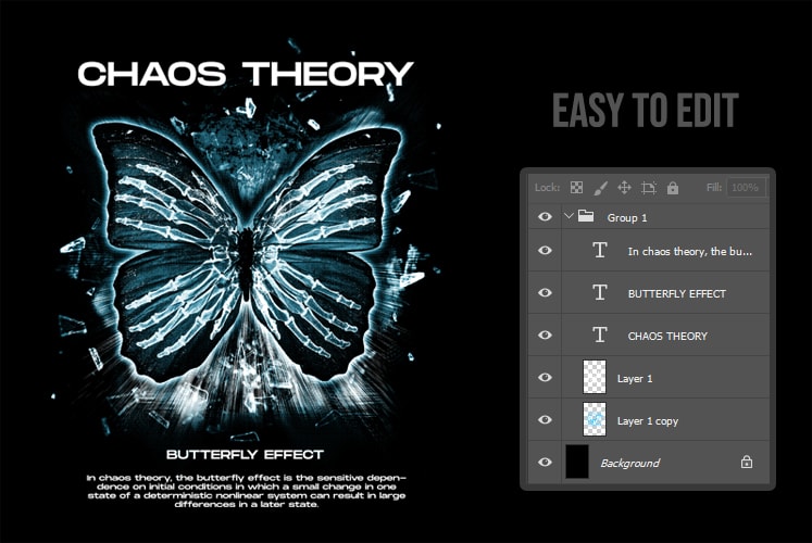 The Butterfly Effect Chaos Theory PSD Editable and PNG Transparent Design