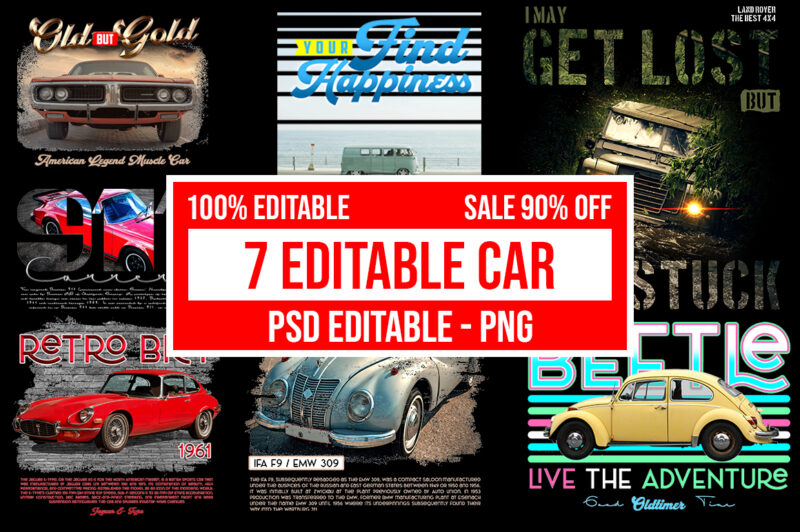 7 editable Car Design Bundle PSD Editable – PNG Transparent