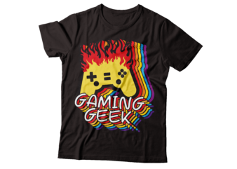 gaming geek multilayer colorful graphic tee template design