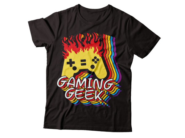 Gaming geek multilayer colorful graphic tee template design