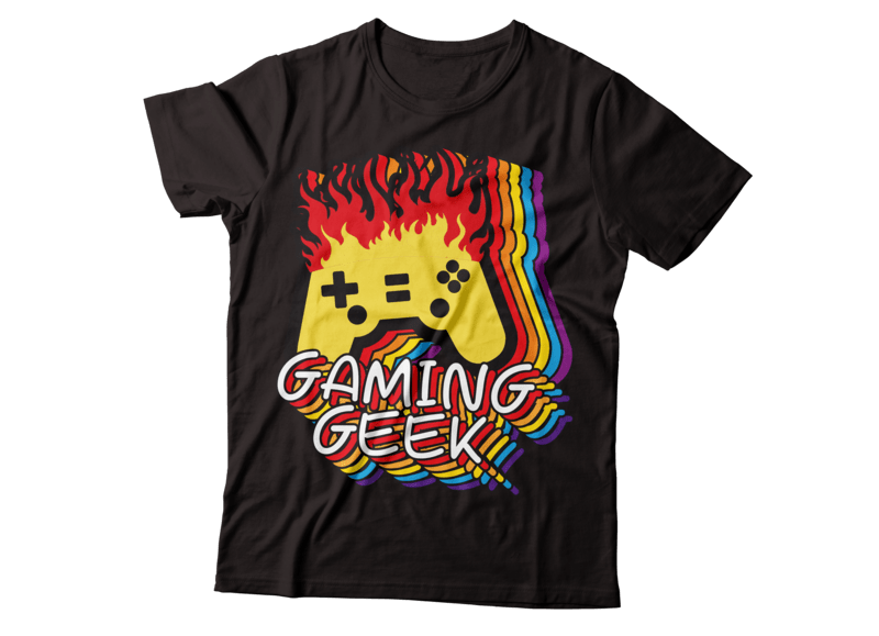 gaming geek multilayer colorful graphic tee template design - Buy t ...