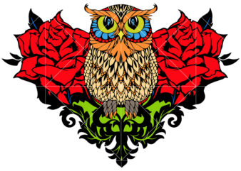 Owl with Roses Svg, Owl mandala Svg, Roses Svg, Owl t shirt design