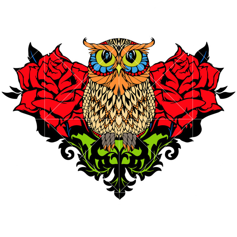 Owl with Roses Svg, Owl mandala Svg, Roses Svg, Owl t shirt design