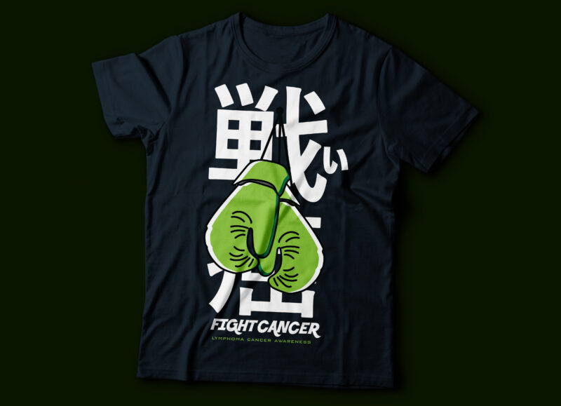fight cancer awareness typography design | Japanese typography with boxing gloves | Lung cancer: Brain cancer Breast cancer Lymphoma cancer Prostate cancer Bone cancer breast cancer awareness t-shirt design