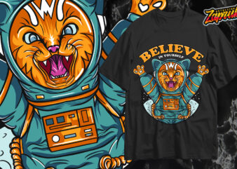 PNG Believe in yourself cat astronaut artwork tshirt design for sale