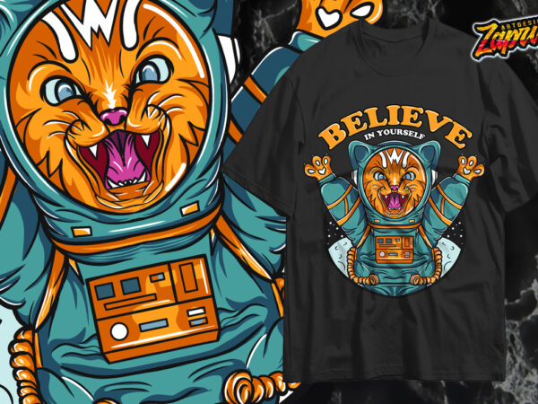 Png believe in yourself cat astronaut artwork tshirt design for sale