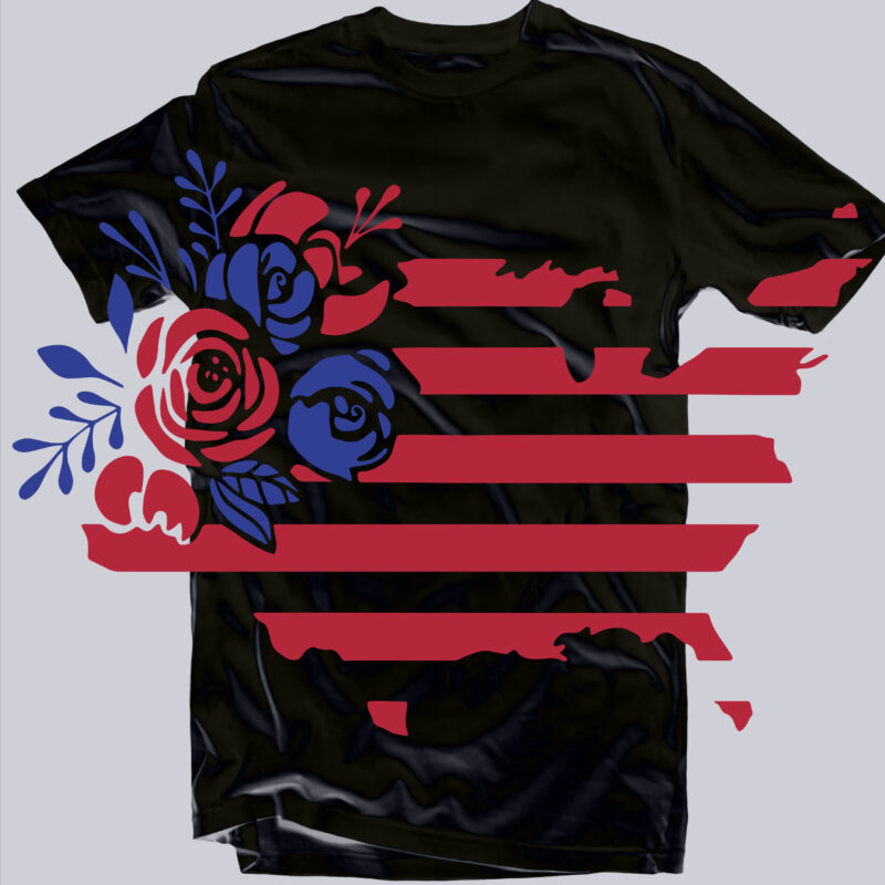 Flowers and American Flag Svg, 4th of July Svg, Flowers and American Flag t shirt design