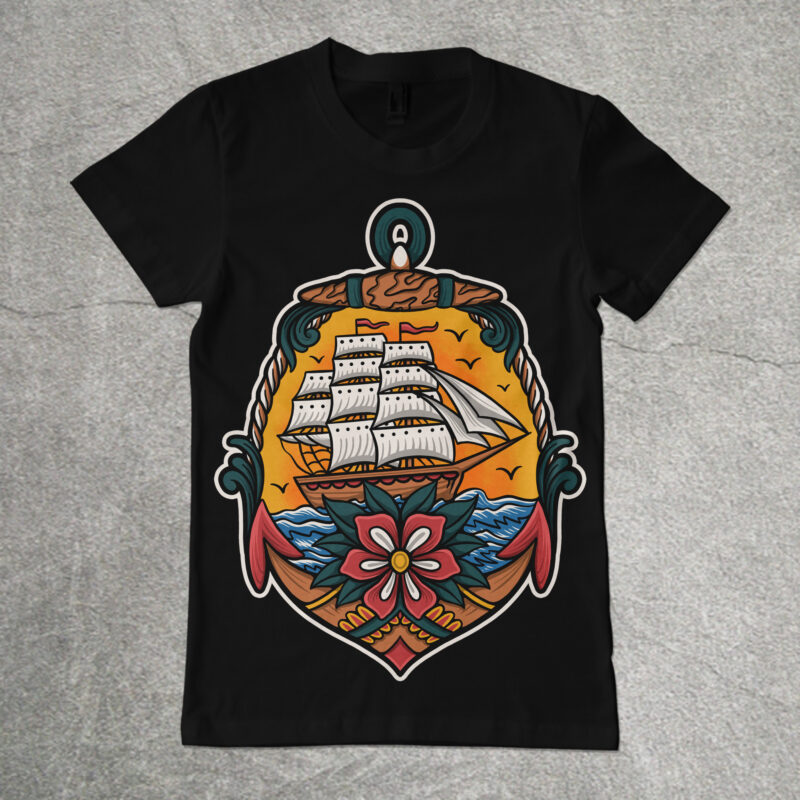 Old ship traditional tshirt design