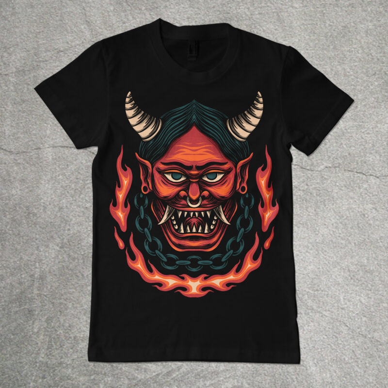 Oni traditional illustration t-shirt design