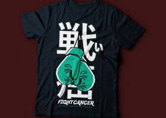 fight ovarial cancer awareness typography design | Japanese typography with boxing gloves |ovarial cancer awareness t-shirt design