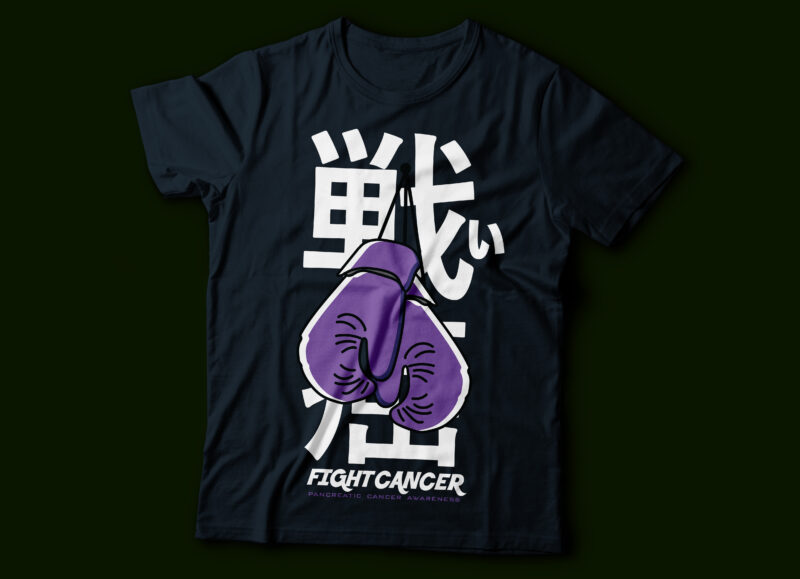 fight cancer awareness typography design | Japanese typography with boxing gloves | Lung cancer: Brain cancer Breast cancer Lymphoma cancer Prostate cancer Bone cancer breast cancer awareness t-shirt design