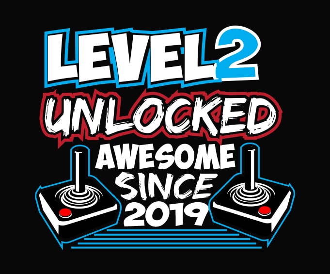 Level 2 Unlocked png, Awesome Since 2019 svg, Video Game Birthday Boy T-Shirt design,Gaming Birthday Tee2 year old png, Level 2 Unlocked svg, game remote control png, 2th Birthday gamer