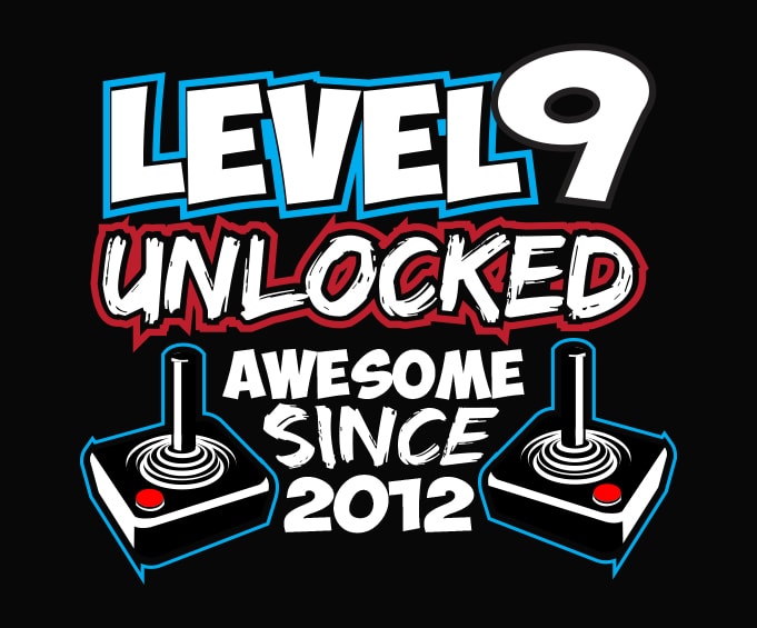 Level 9 Unlocked png, Awesome Since 2012 svg, Video Game Birthday Boy T-Shirt design,Gaming Birthday Tee 9 year old png, Level 9 Unlocked svg, game remote control png, 9th Birthday