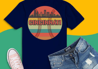 Vintage Cincinnati Baseball png, Skyline Cityscape Retro Baseball svg, USA American Retro png, City Baseball Downtown Skylines png