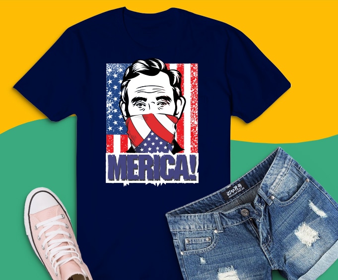 Merica Fourth 4th of July png, Abraham Lincoln with bandana USA svg, Funny USA Flag T-Shirt design, fourth of july,4th of july png,independence day 2021 svg,Vintage Merica Graphic png, Patriotic