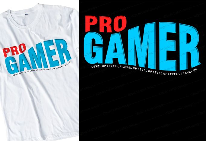 gamer gaming game t shirt design graphic, vector, illustration pro gamer level up lettering typography