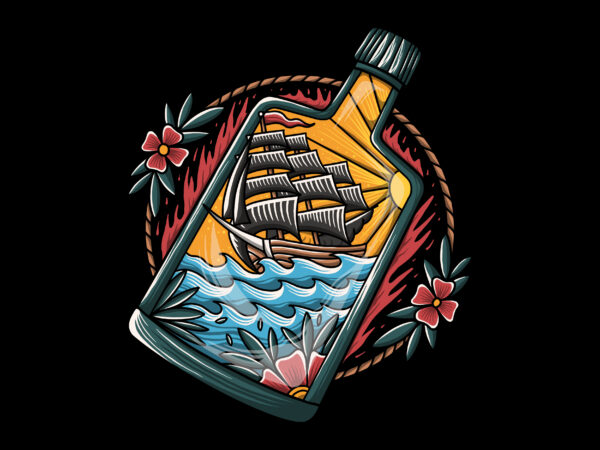 Ship and bottle vector tshirt design
