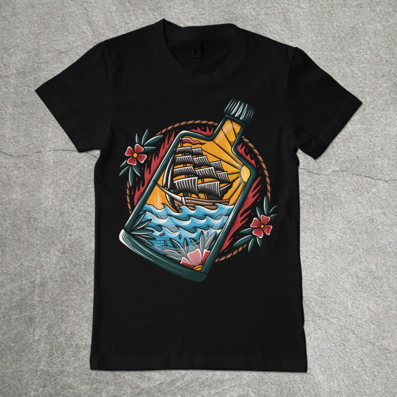 Ship and bottle vector tshirt design