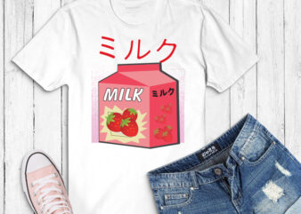 Japanese Otaku png, Anime Strawberry Milkshake shirt design svg, Funny Retro 90s Japanese Kawaii png, Strawberry Milk Shake Carton eps