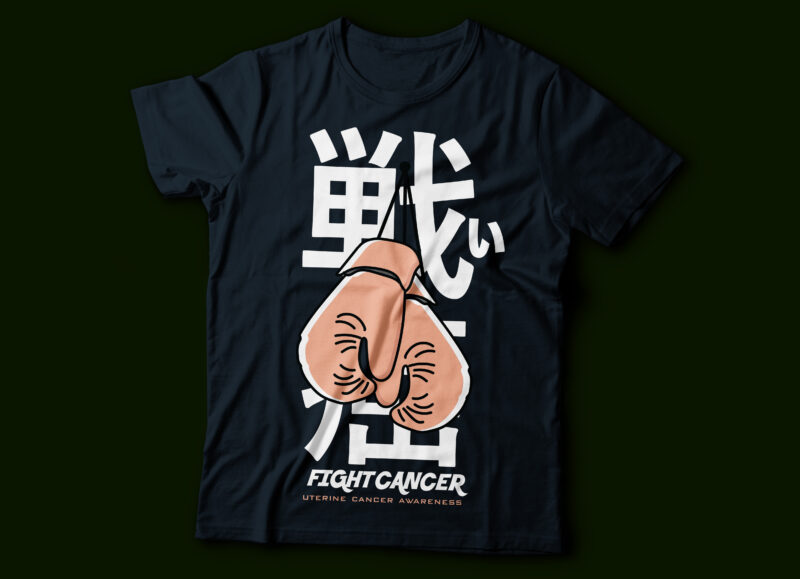 uterine cancer awareness fight cancer awareness typography design | Japanese typography with boxing gloves