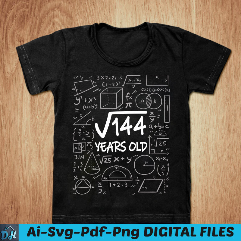 Square Root of 144 12th Birthday t-shirt design, Root 144 shirt, 12 Birthday shirt, 12th Birthday t-shirt, 144 days birthday tshirt, Funny 144 tshirt, 12th Birthday