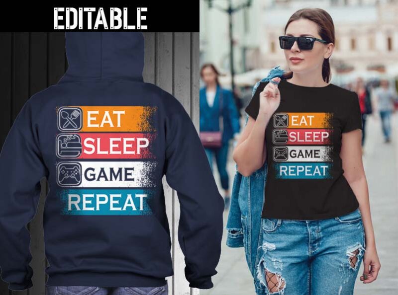 65 Eat sleep repeat bundle tshirt designs editable