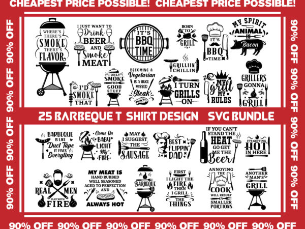 25 barbeque svg/png bundle – t-shirt designs – instant download