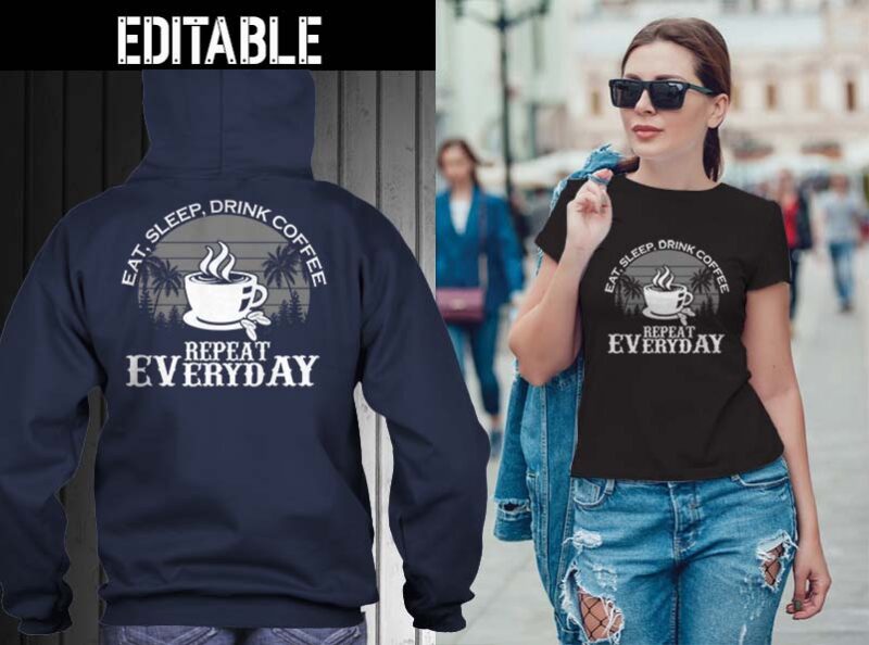 65 Eat sleep repeat bundle tshirt designs editable