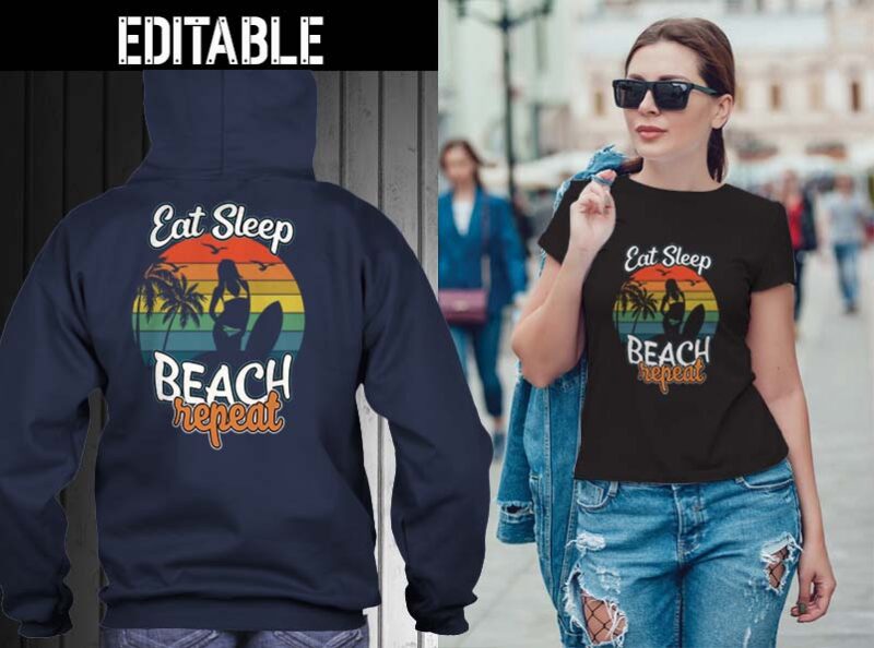 65 Eat sleep repeat bundle tshirt designs editable