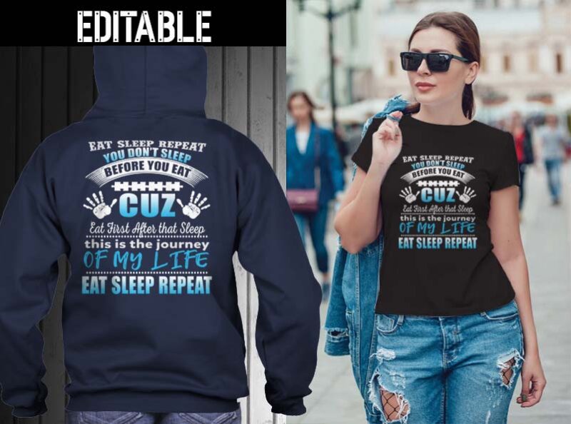 65 Eat sleep repeat bundle tshirt designs editable