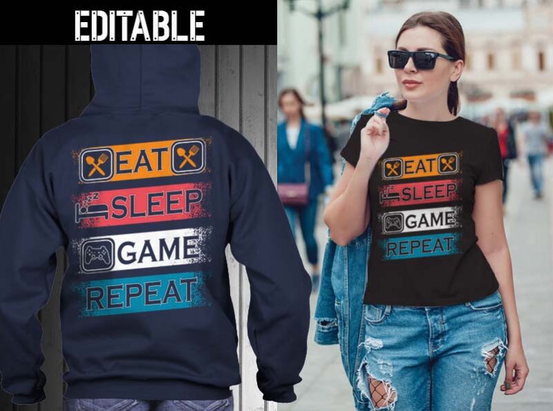 65 Eat sleep repeat bundle tshirt designs editable