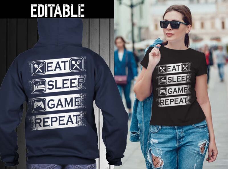 65 Eat sleep repeat bundle tshirt designs editable