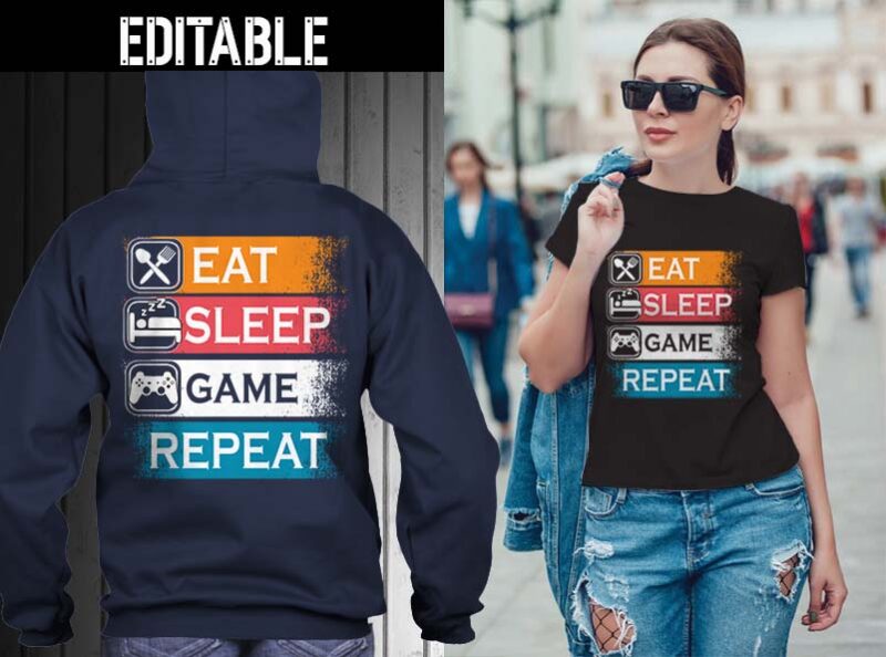 65 Eat sleep repeat bundle tshirt designs editable