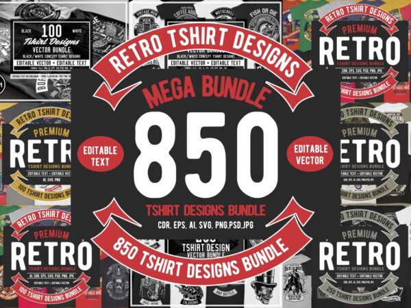 850 tshirt designs retro mega bundle