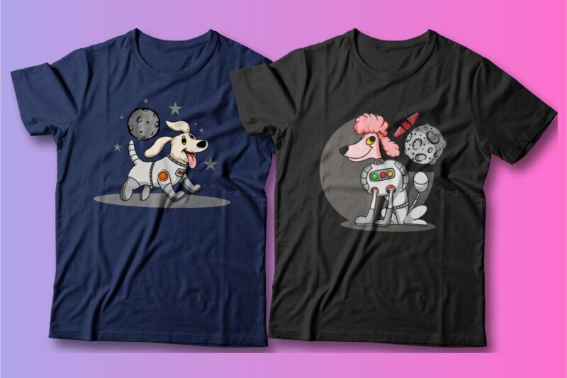 Animals Astronaut cartoon bundle, Cartoon t shirt design, Astronaut t shirt design, Illustration, Cute, Funny, Cool, Vector t shirt design, SVG,