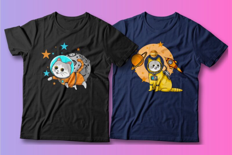 Animals Astronaut cartoon bundle, Cartoon t shirt design, Astronaut t shirt design, Illustration, Cute, Funny, Cool, Vector t shirt design, SVG,