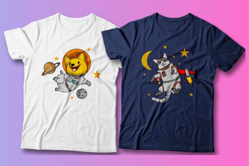 Animals Astronaut cartoon bundle, Cartoon t shirt design, Astronaut t shirt design, Illustration, Cute, Funny, Cool, Vector t shirt design, SVG,