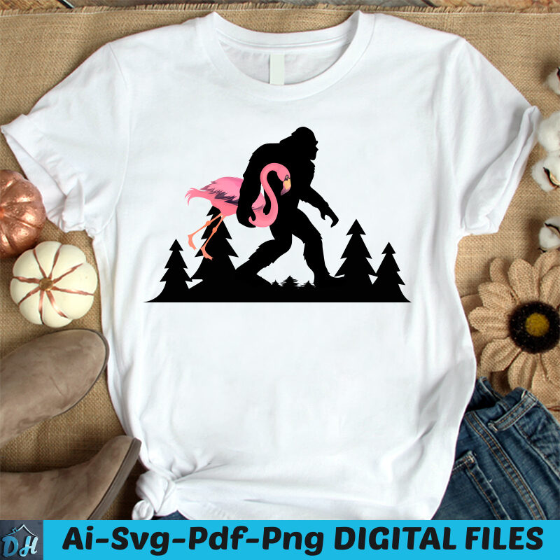 Bigfoot and Lawn Flamingo t-shirt design SVG, Bigfoot kill flamingo t shirt, Bigfoot Carrying Lawn Flamingo t shirt SVG, Funny Flamingo tshirt SVG, Funny Bigfoot and Flamingo tshirt, Lawn Flamingo