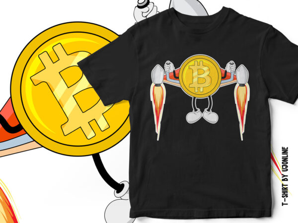 Bitcoin going to the moon – cryptocurrency t-shirt design – bitcoin rocket vector